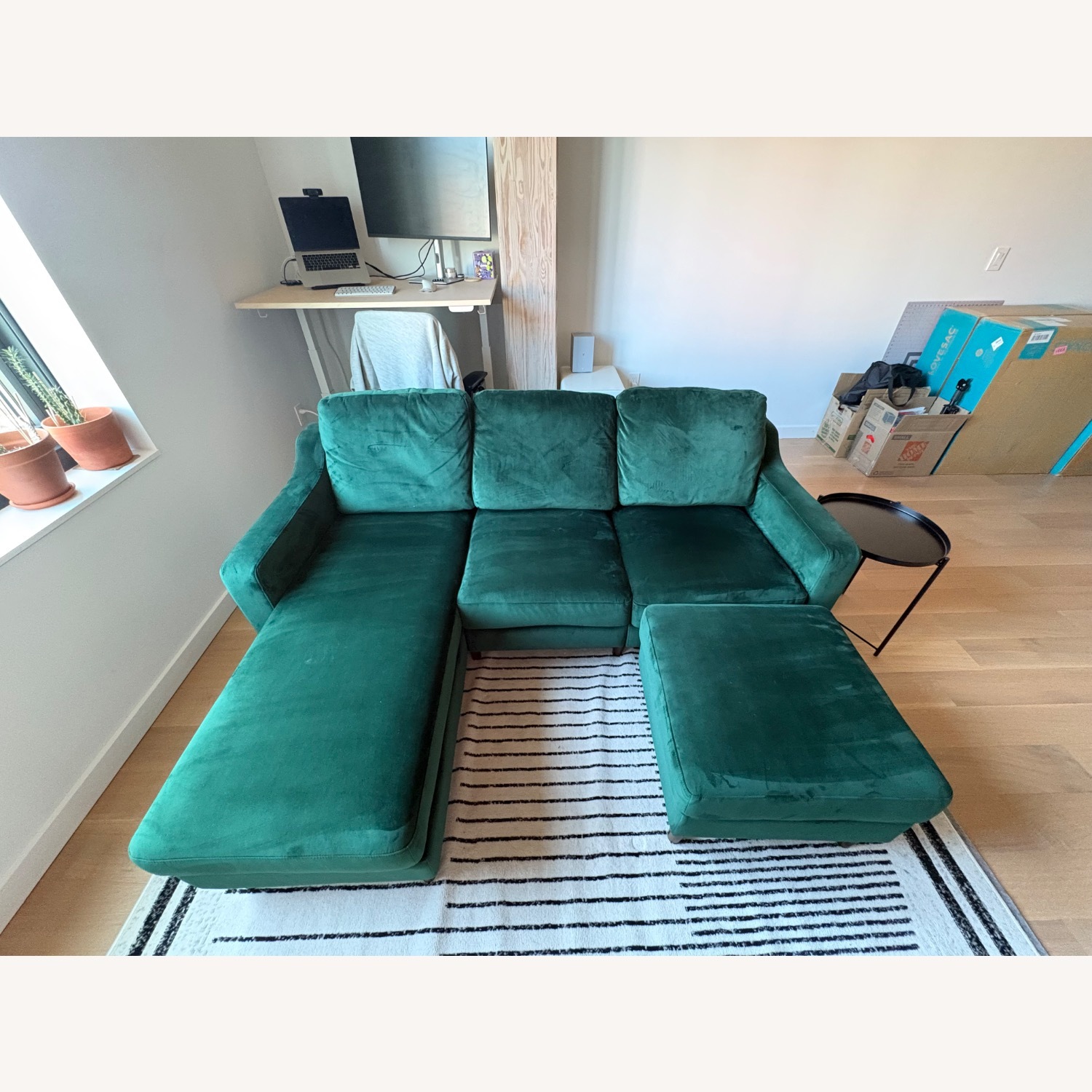 Cozey Green Velvet Sectional W Chaise and Ottoman - image-3
