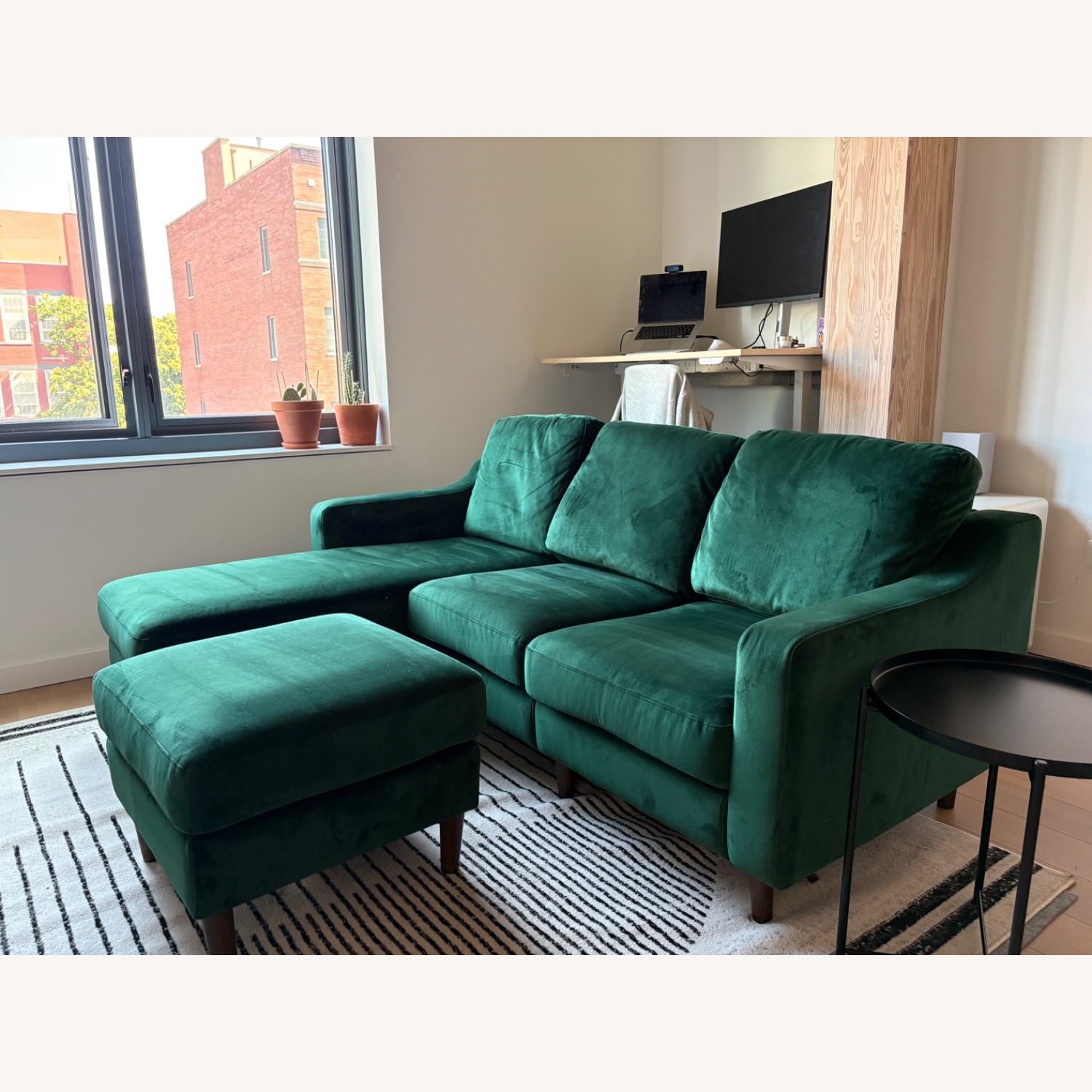 Cozey Green Velvet Sectional W Chaise and Ottoman - image-4