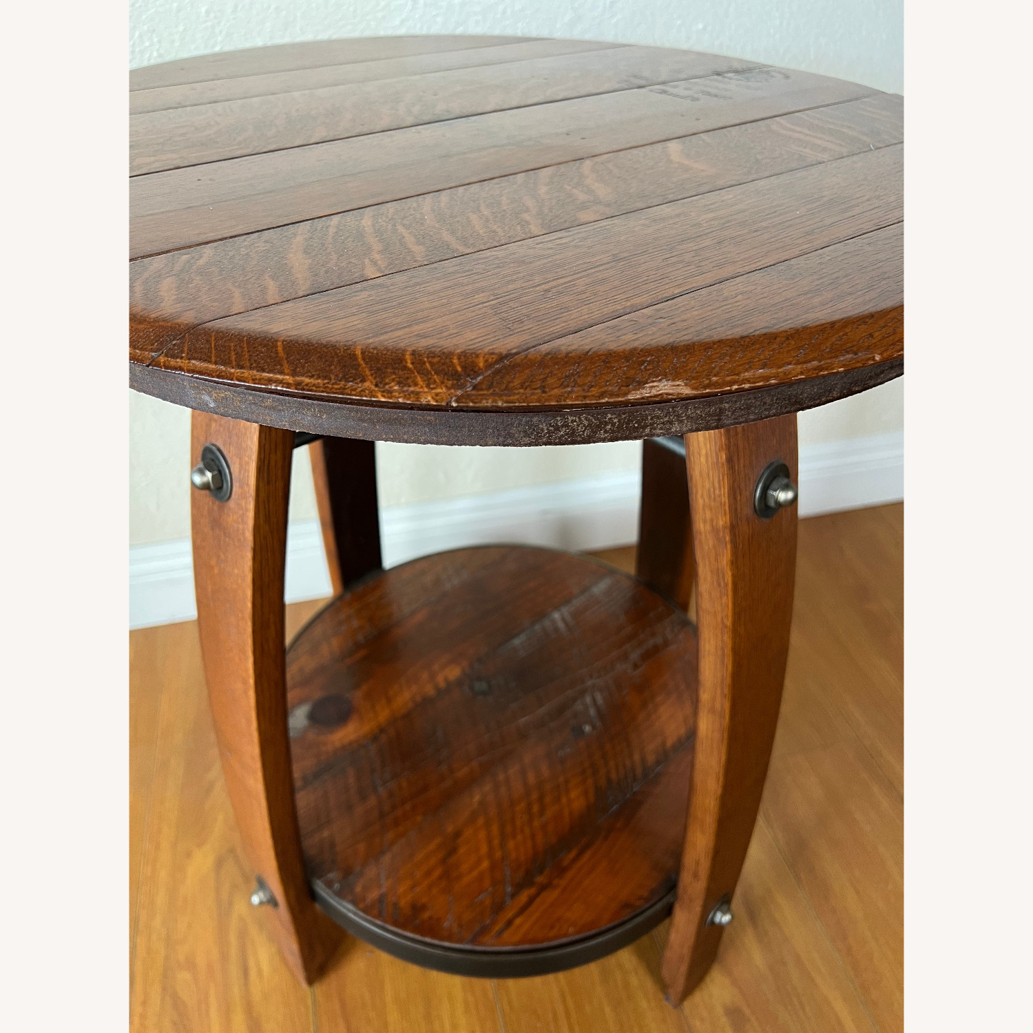 Dark Brown Wood Side Wine Barrel Table - image-3