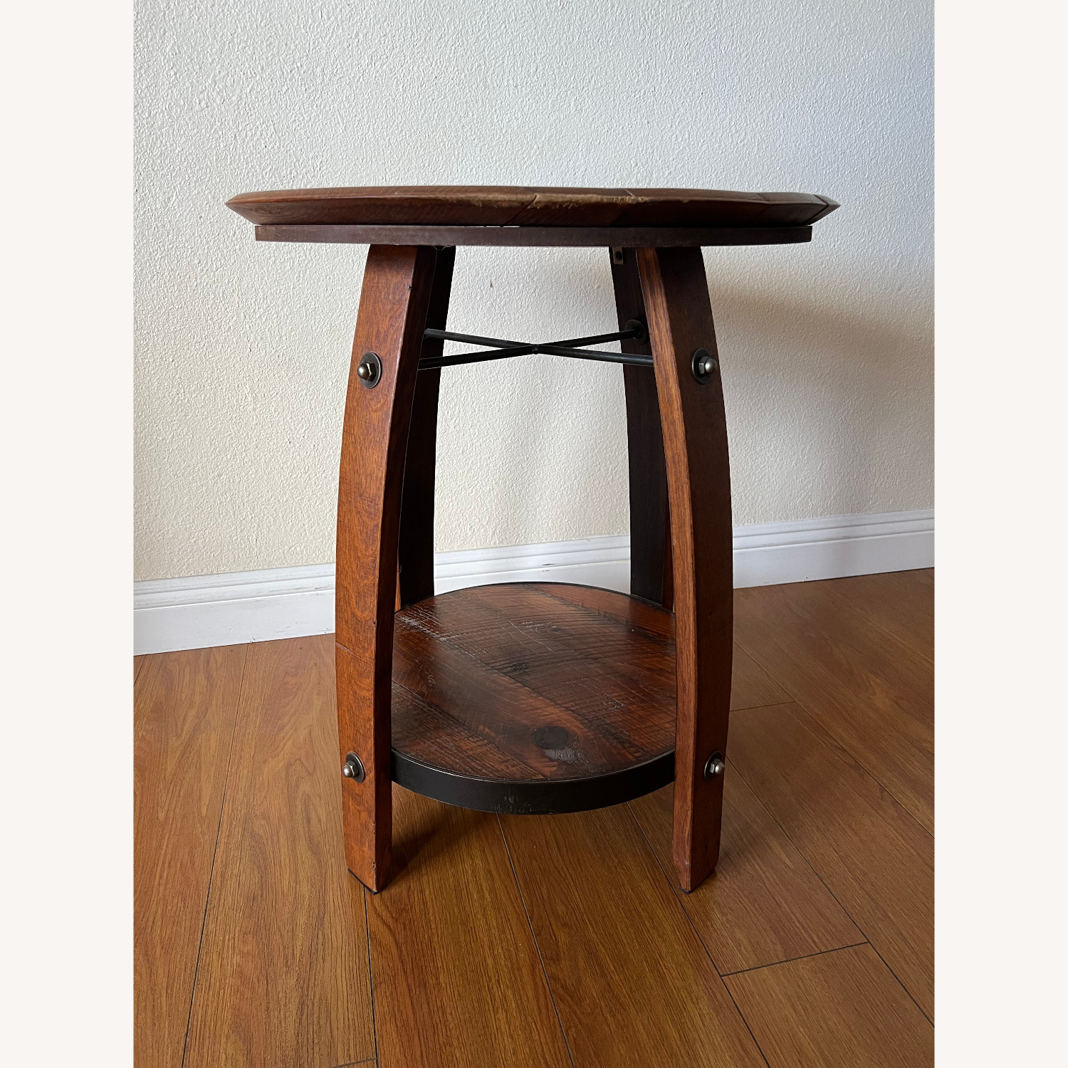 Dark Brown Wood Side Wine Barrel Table - image-1