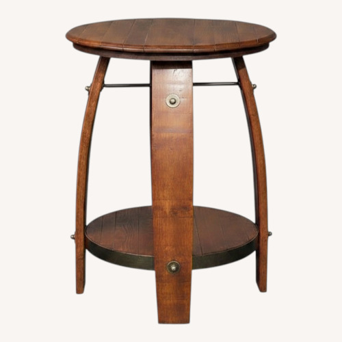 Used Dark Brown Wood Side Wine Barrel Table for sale on AptDeco