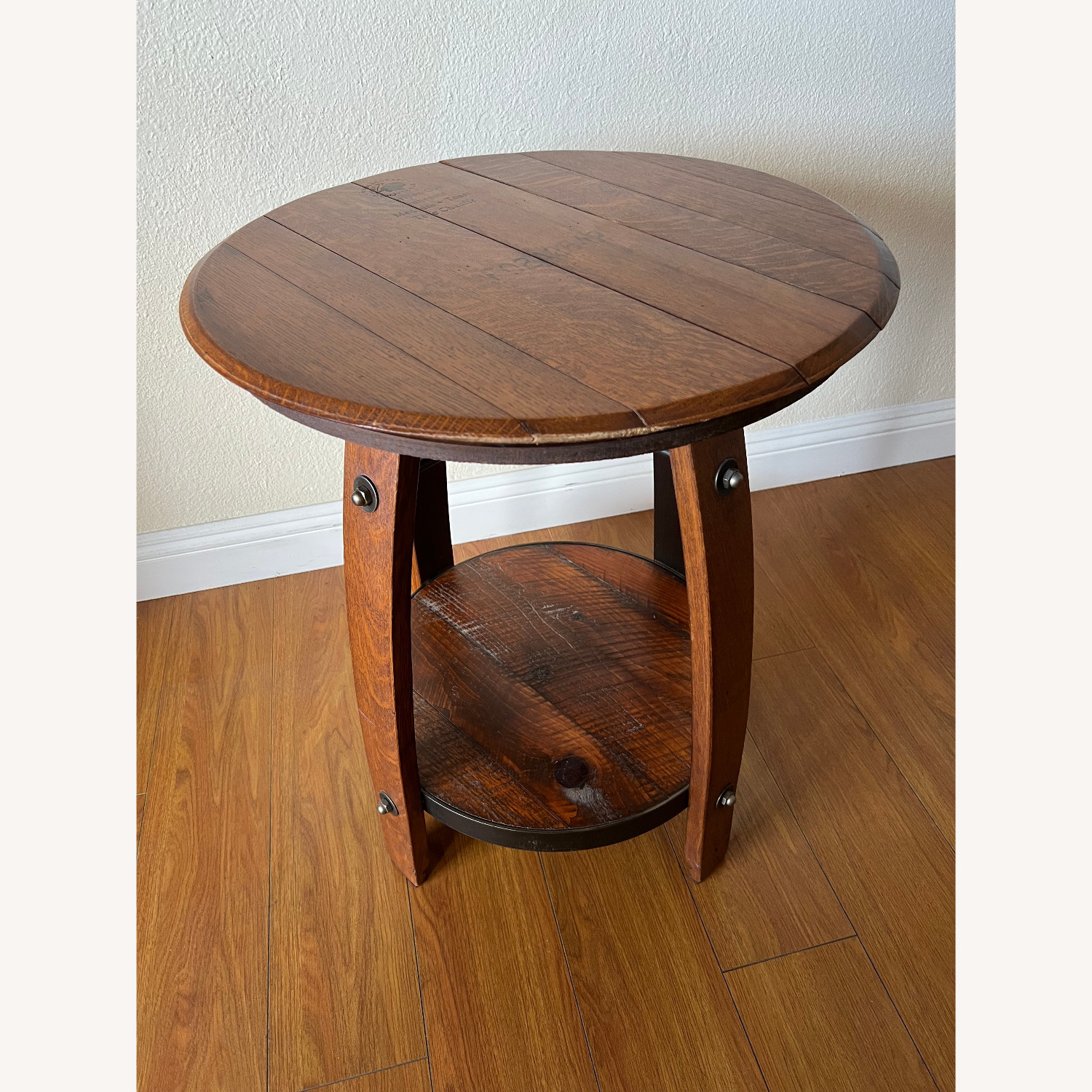 Dark Brown Wood Side Wine Barrel Table - image-2