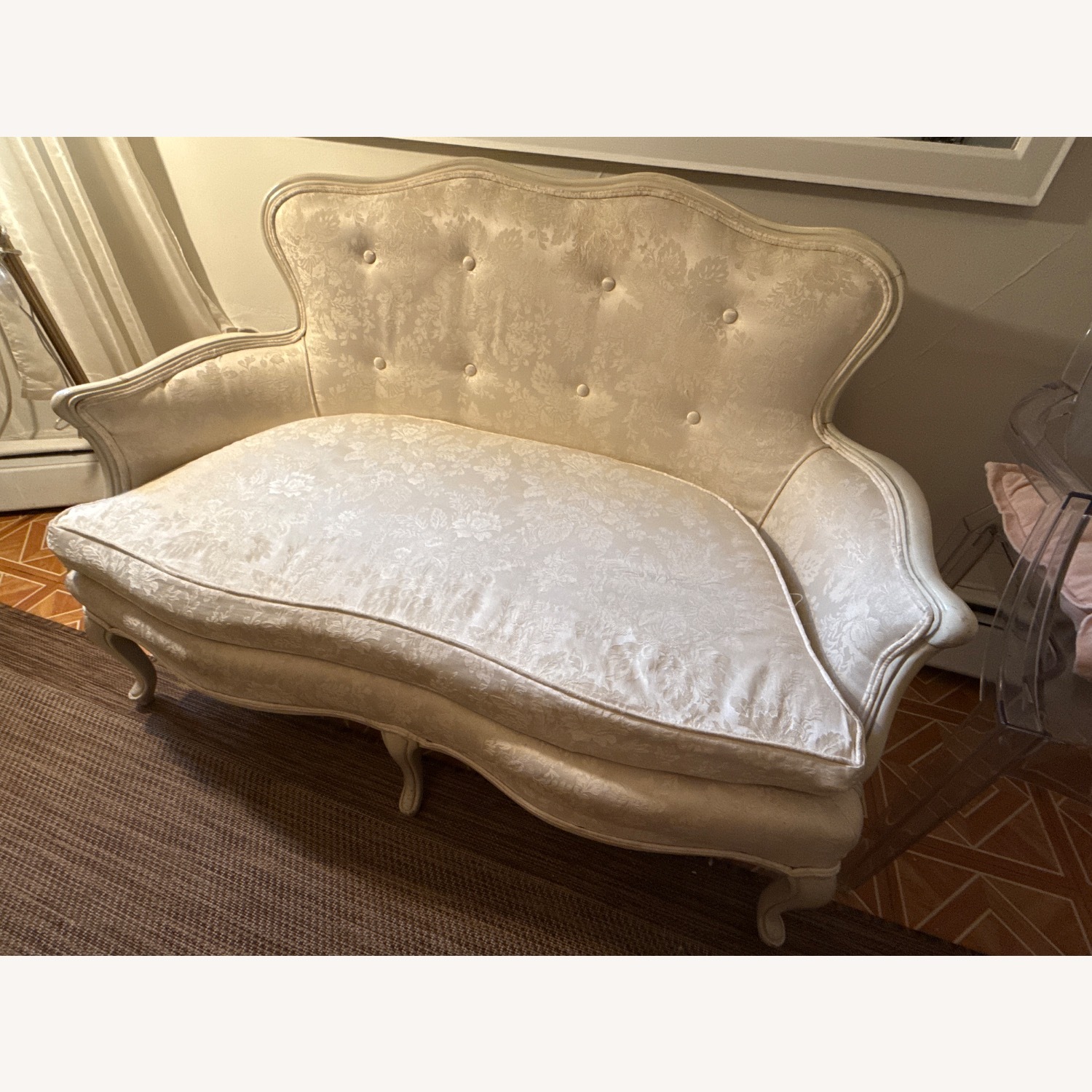 Vintage 2 Seater Sofa With Silk Fabric  - image-2