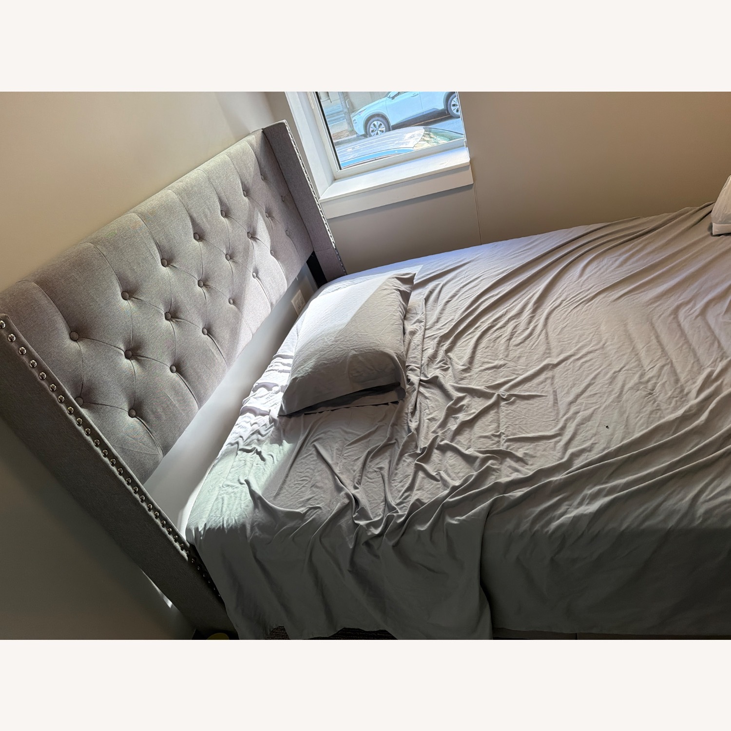 Wayfair Light Gray Wood Queen Beds - image-3