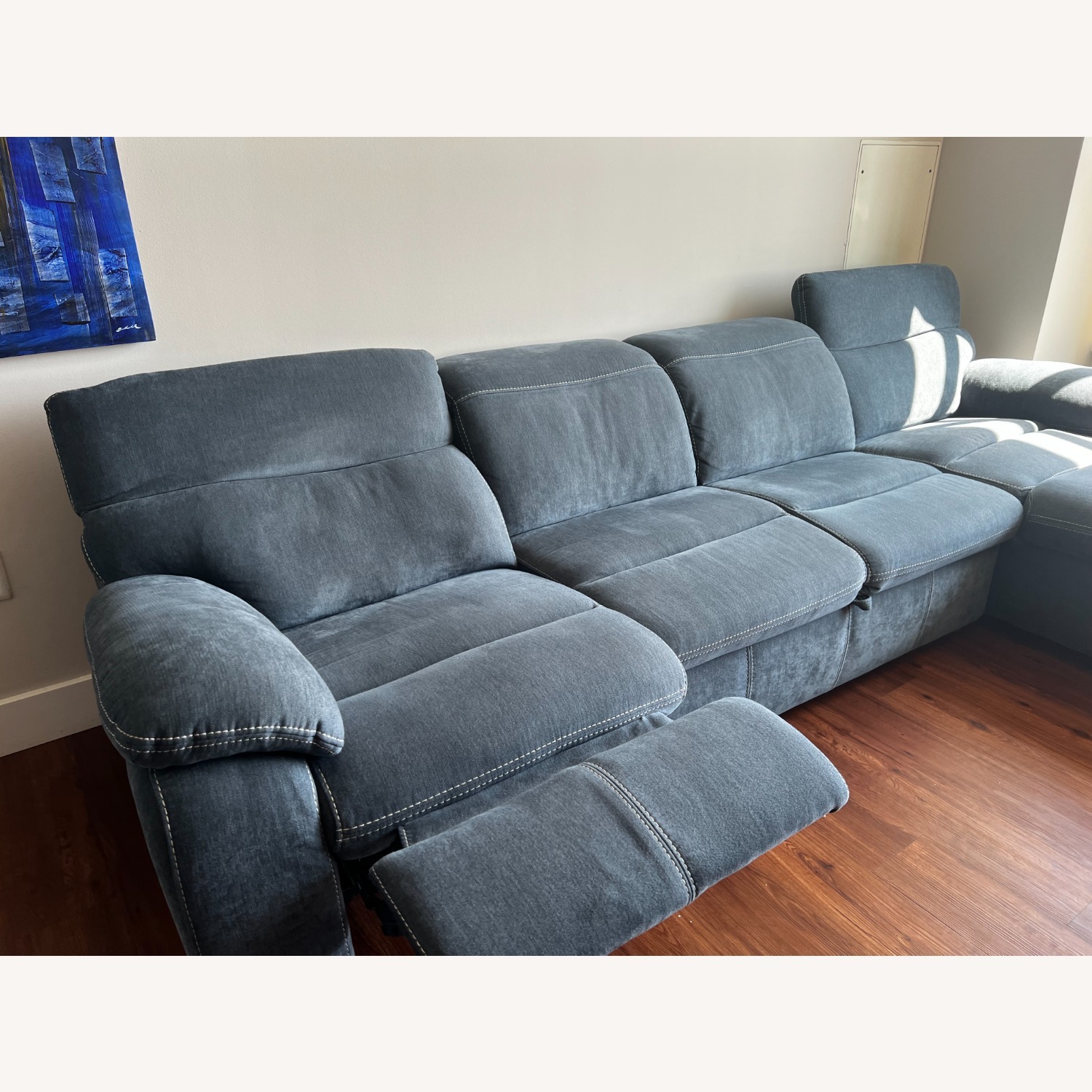 Bob's Playhouse Blue Power Reclining Sectional + Sleeper - image-5