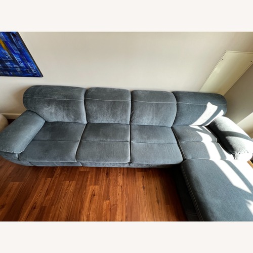 Used Bob's Playhouse Blue Power Reclining Sectional + Sleeper for sale on AptDeco