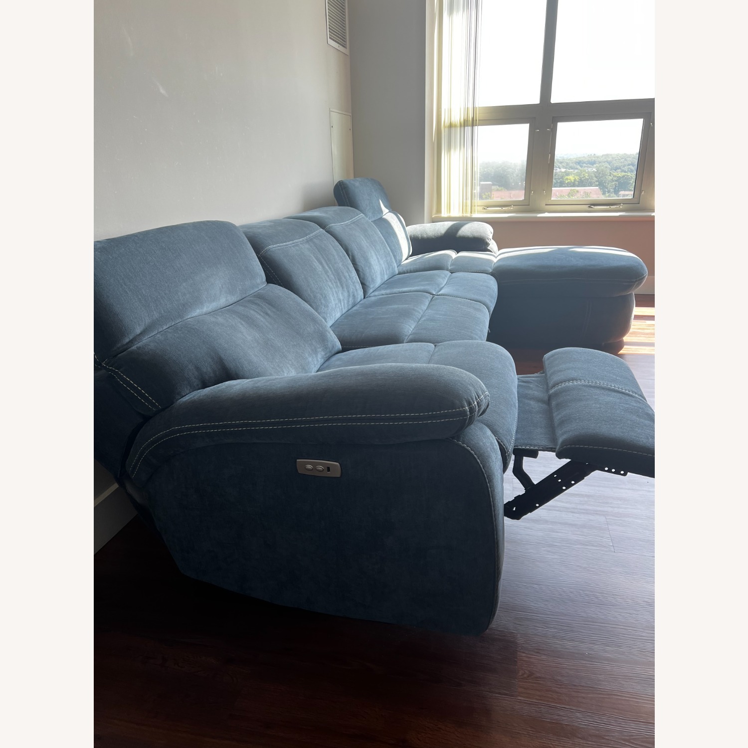 Bob's Playhouse Blue Power Reclining Sectional + Sleeper - image-6