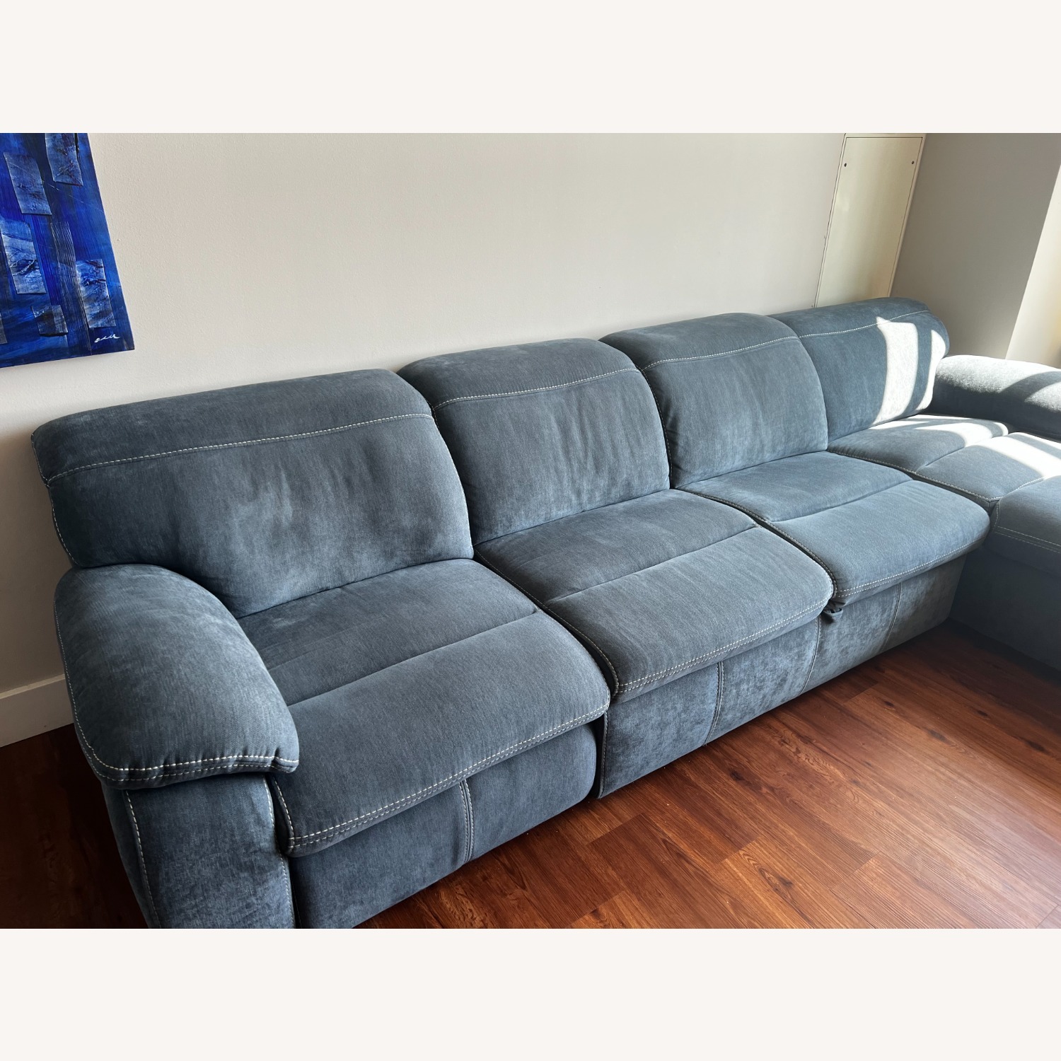 Bob's Playhouse Blue Power Reclining Sectional + Sleeper - image-2