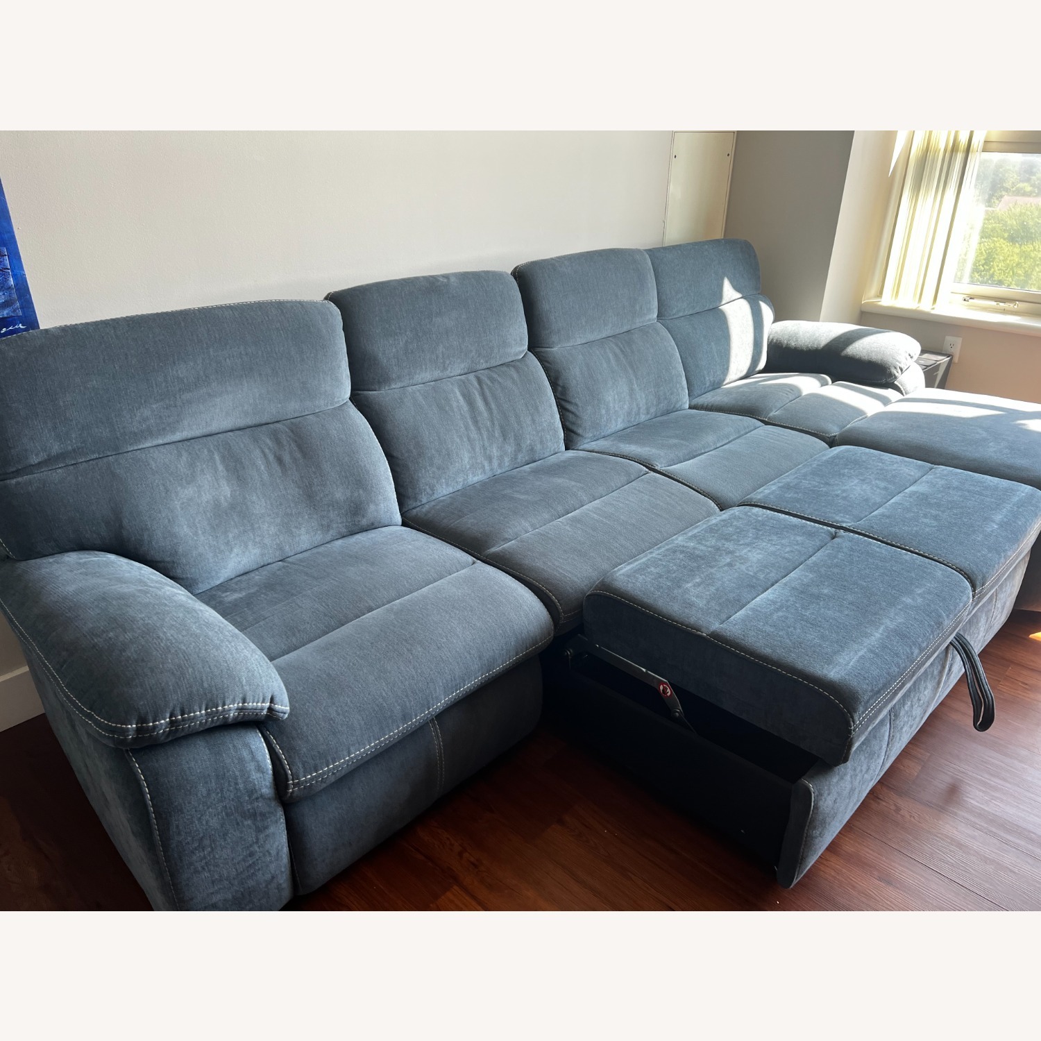 Bob's Playhouse Blue Power Reclining Sectional + Sleeper - image-4