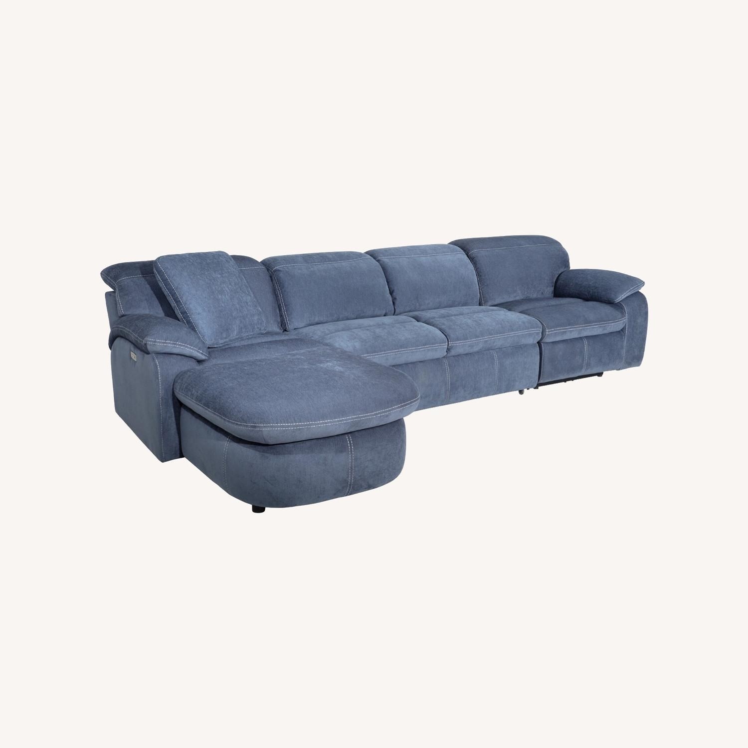 Bob's Playhouse Blue Power Reclining Sectional + Sleeper - image-10