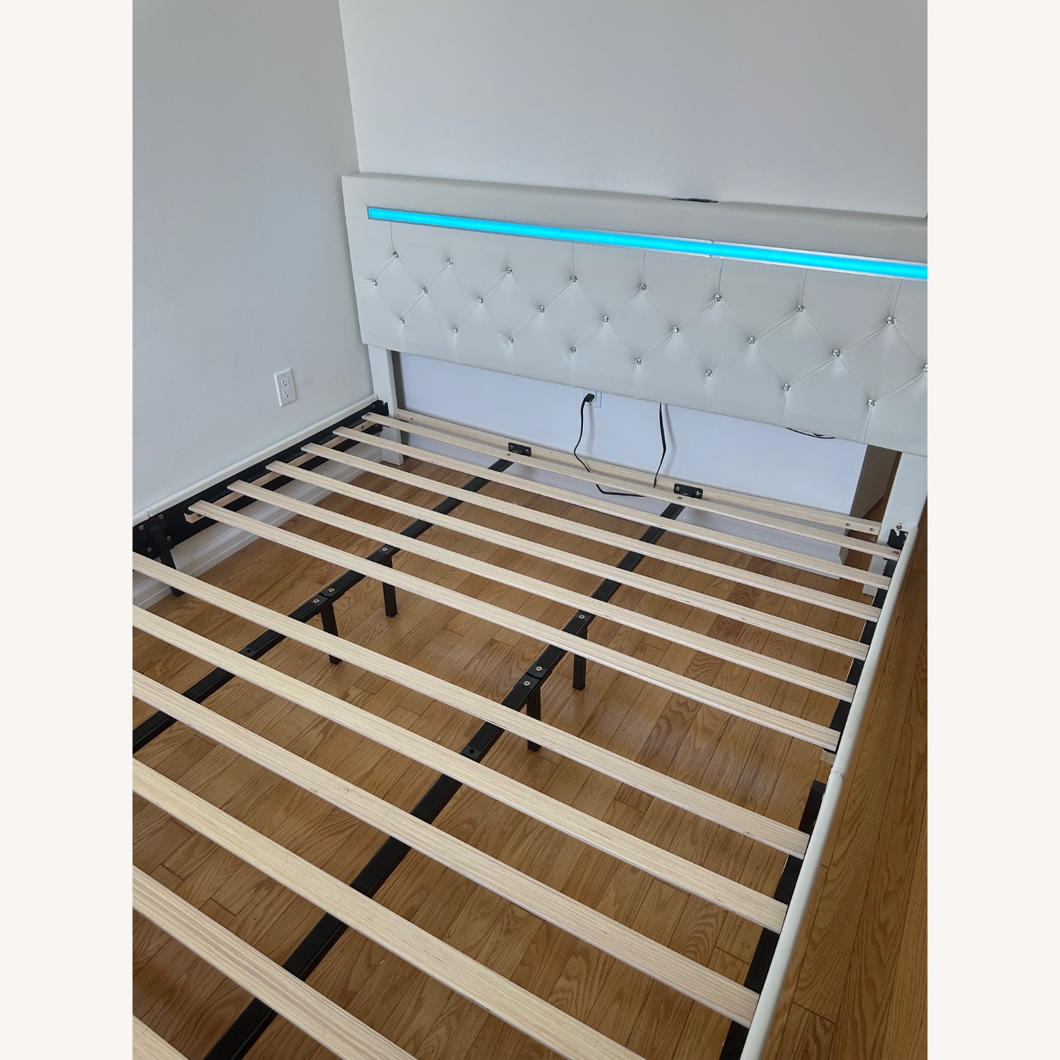 King Bed Frame with LED Lights, Charging Station - image-4