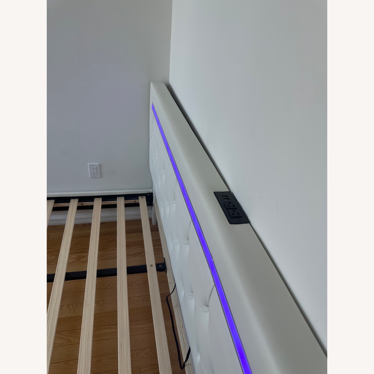 King Bed Frame with LED Lights, Charging Station - image-2