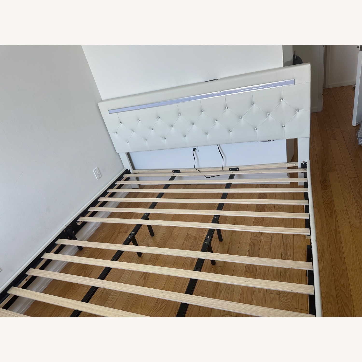King Bed Frame with LED Lights, Charging Station - image-1