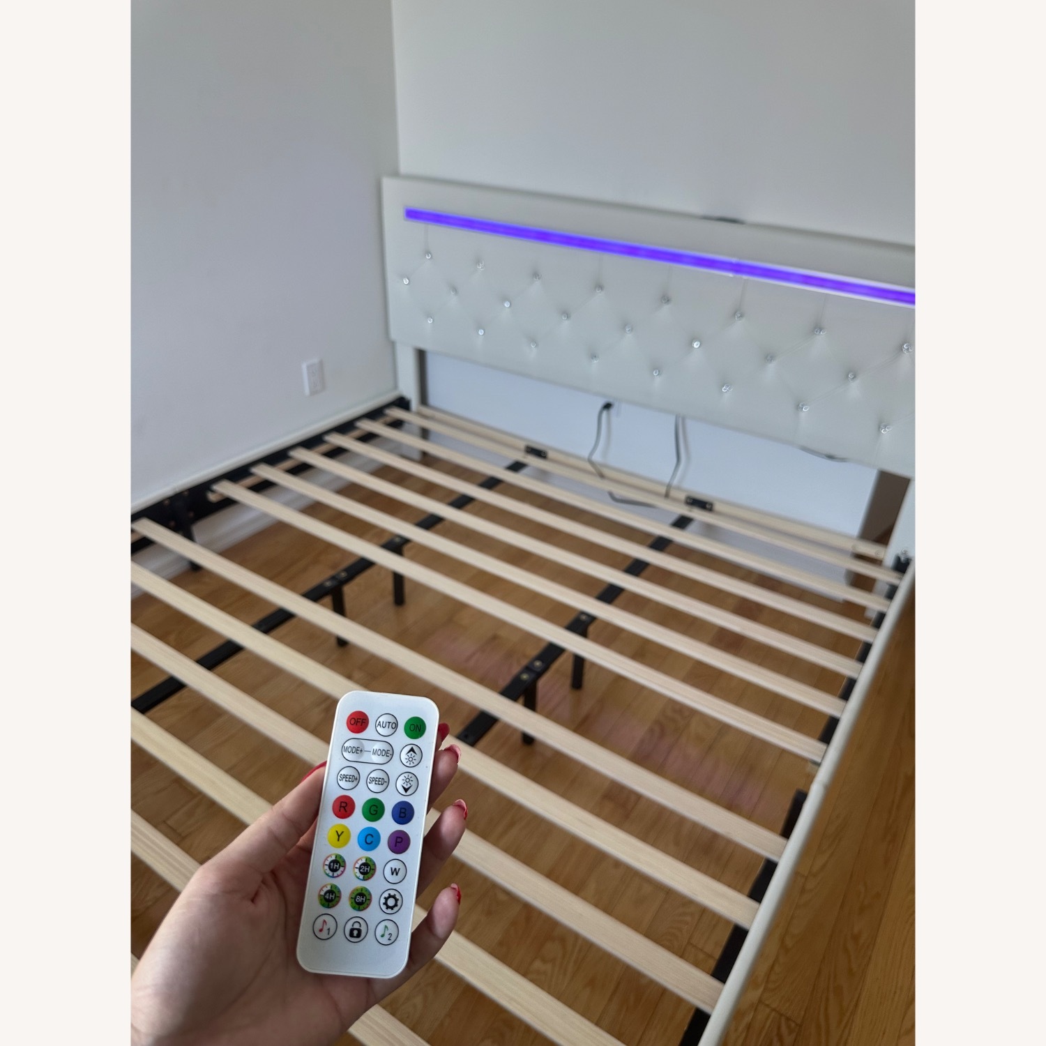 King Bed Frame with LED Lights, Charging Station - image-3