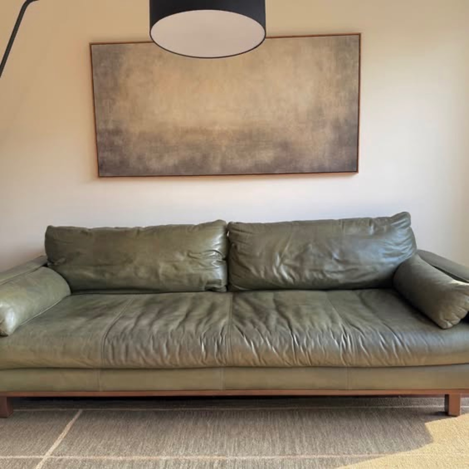 Loukos Mid-Century Modern Green Leather Sofa - image-2