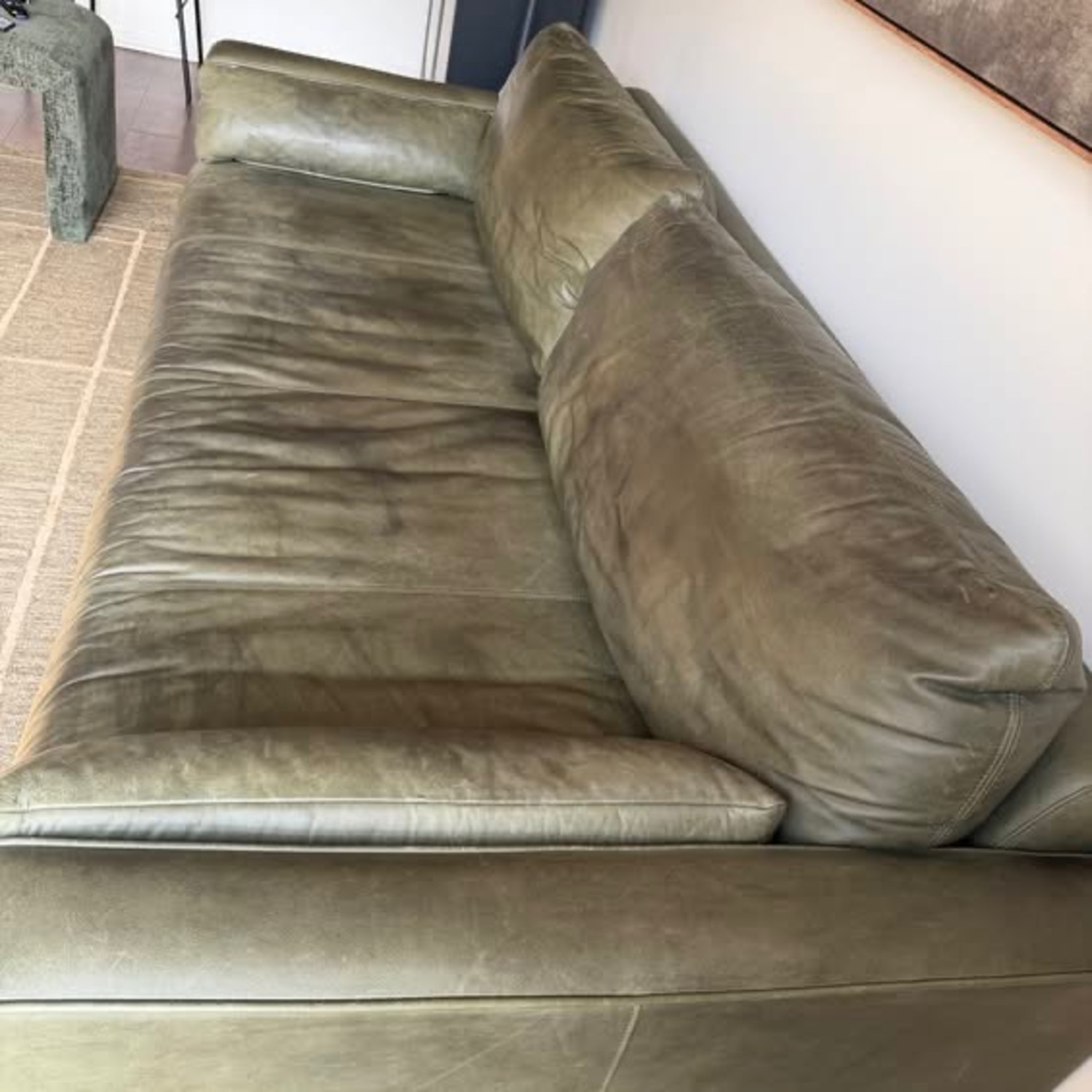 Loukos Mid-Century Modern Green Leather Sofa - image-3