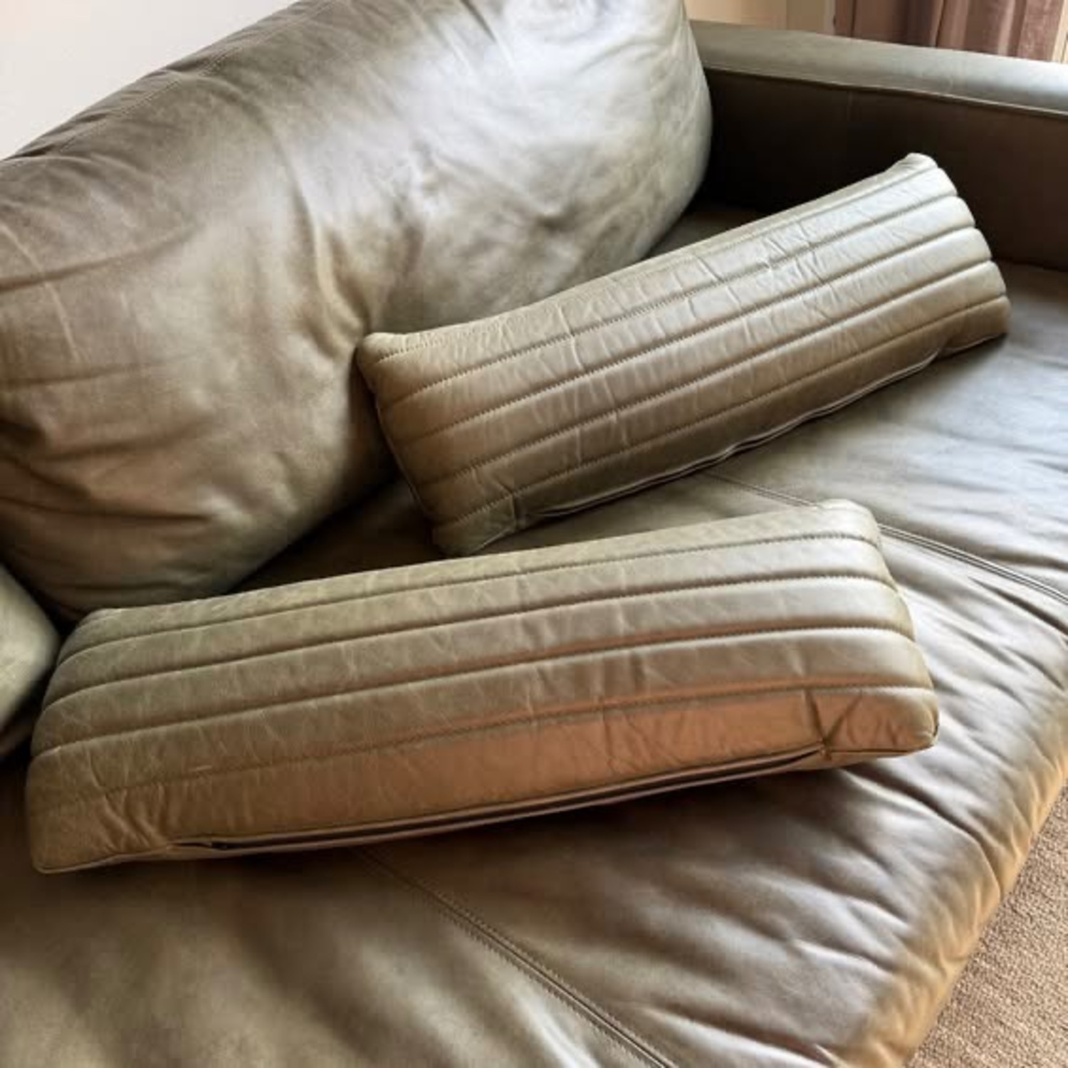 Loukos Mid-Century Modern Green Leather Sofa - image-5