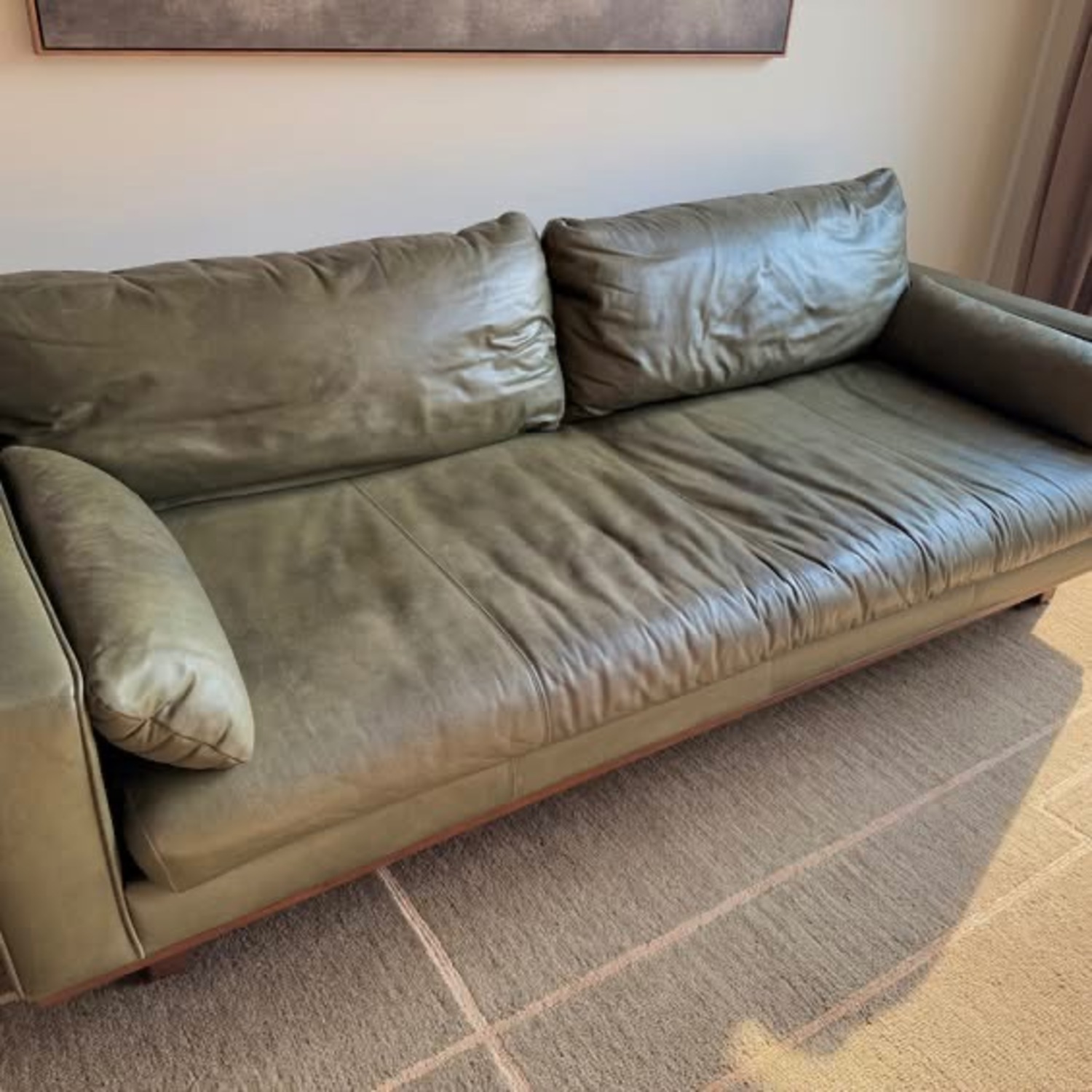 Loukos Mid-Century Modern Green Leather Sofa - image-1