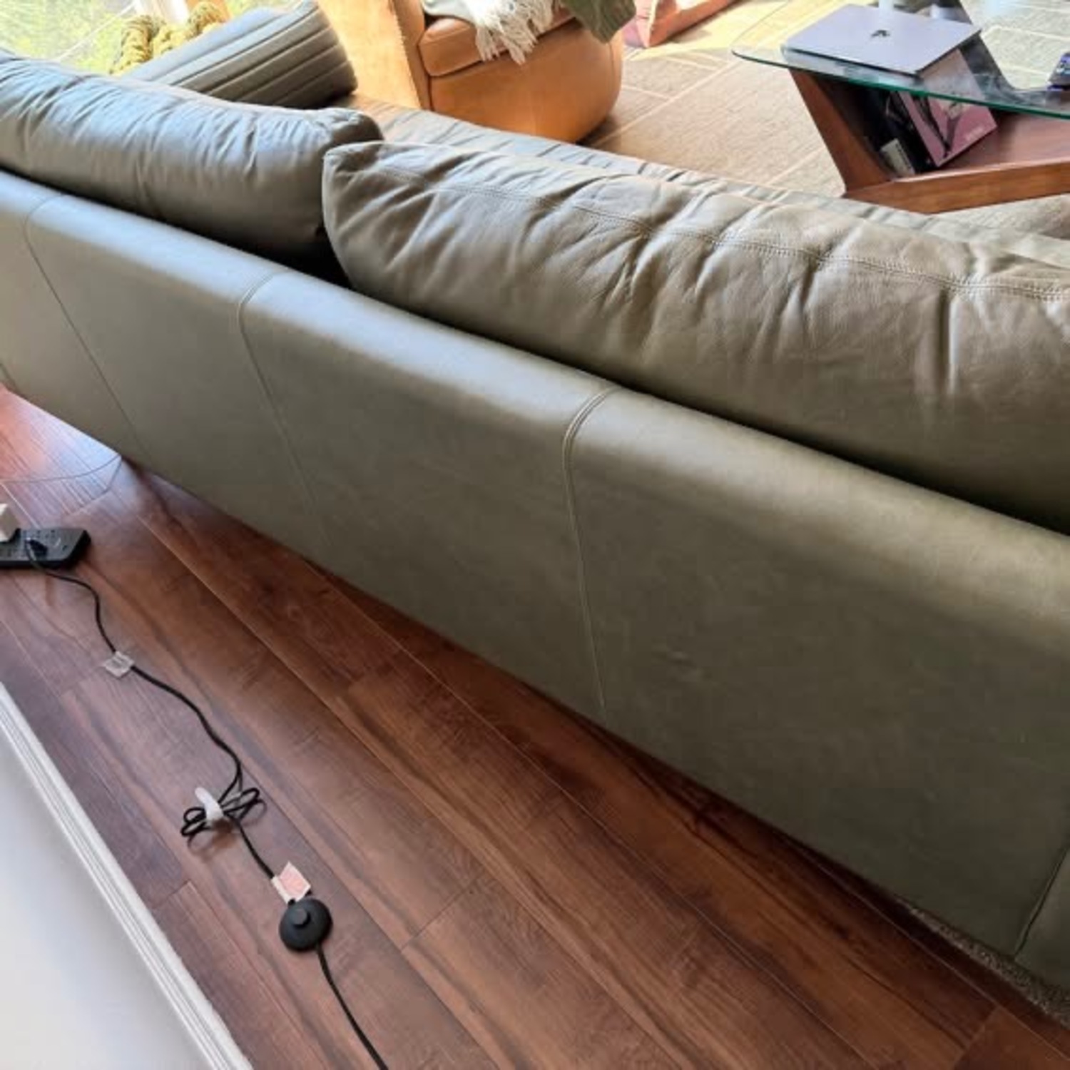 Loukos Mid-Century Modern Green Leather Sofa - image-4