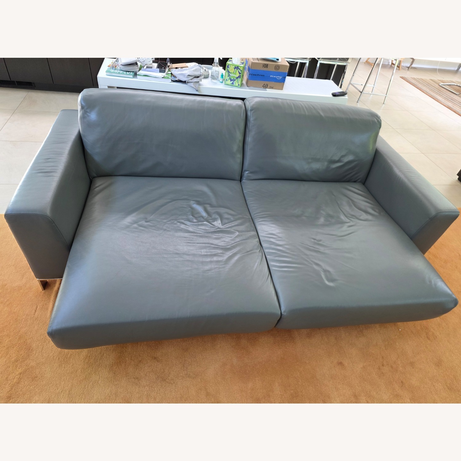 Dark Gray Leather 2 Seater Sofa Extendable - image-1
