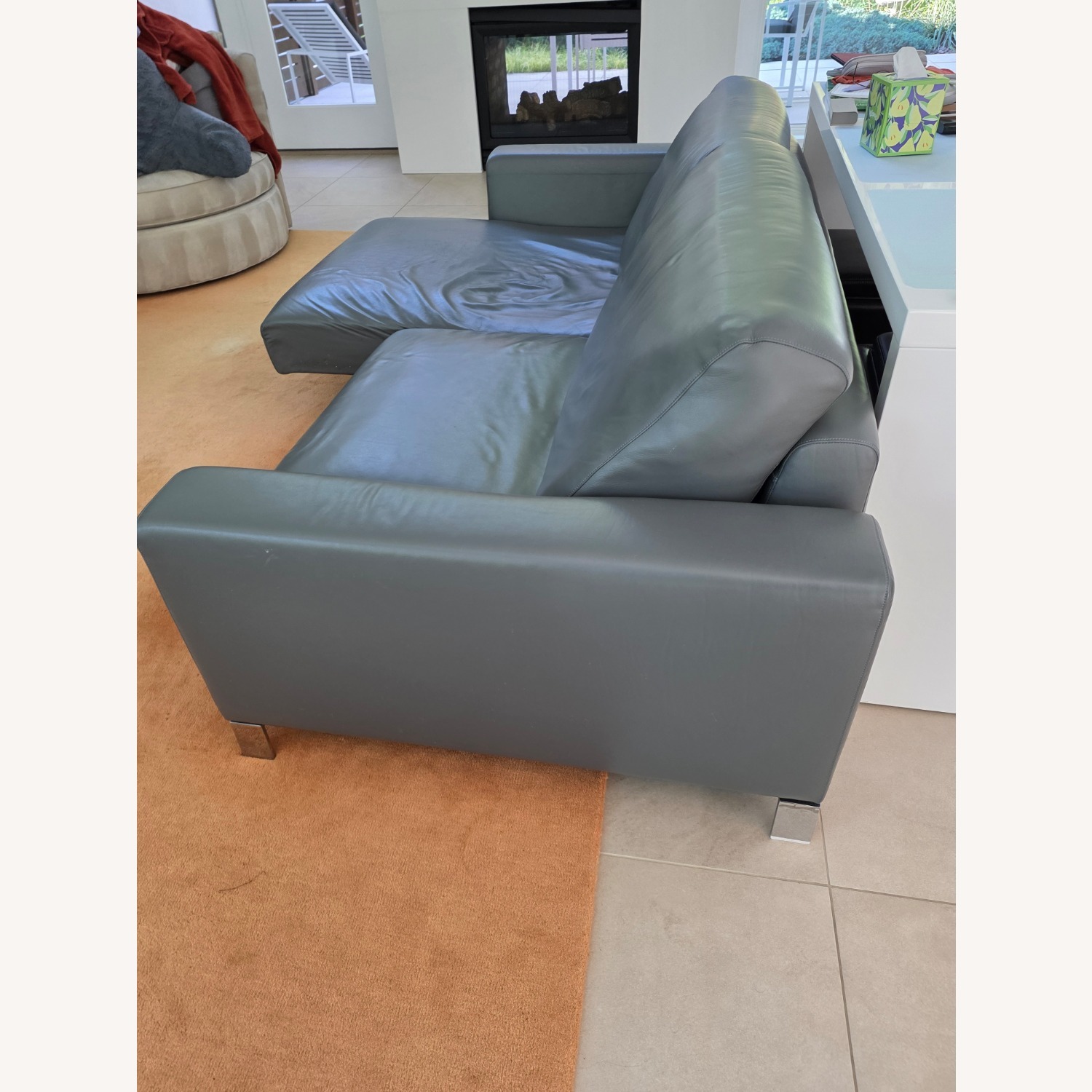 Dark Gray Leather 2 Seater Sofa Extendable - image-2