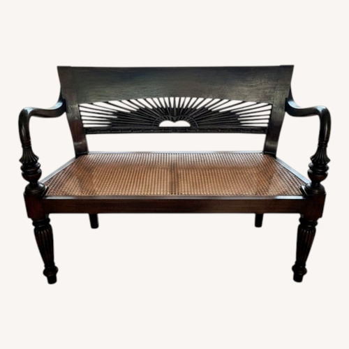 Used Hand-Carved Sunburst Rattan Bench for sale on AptDeco