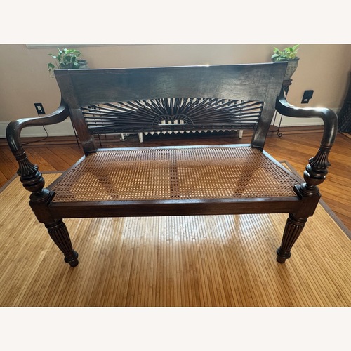 Used Hand-Carved Sunburst Rattan Bench for sale on AptDeco