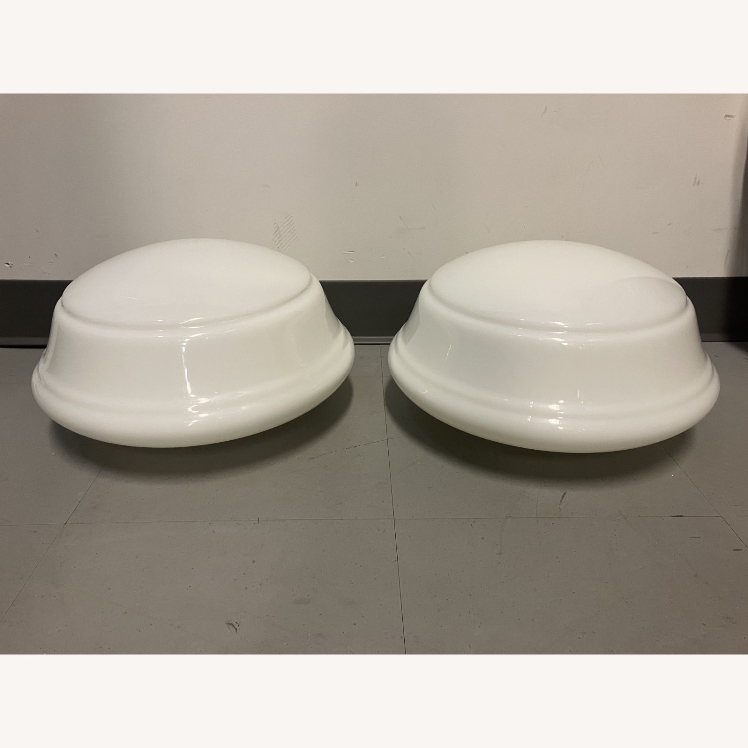 Mid-Century Modern White Opal Glass Flying Saucers - image-1