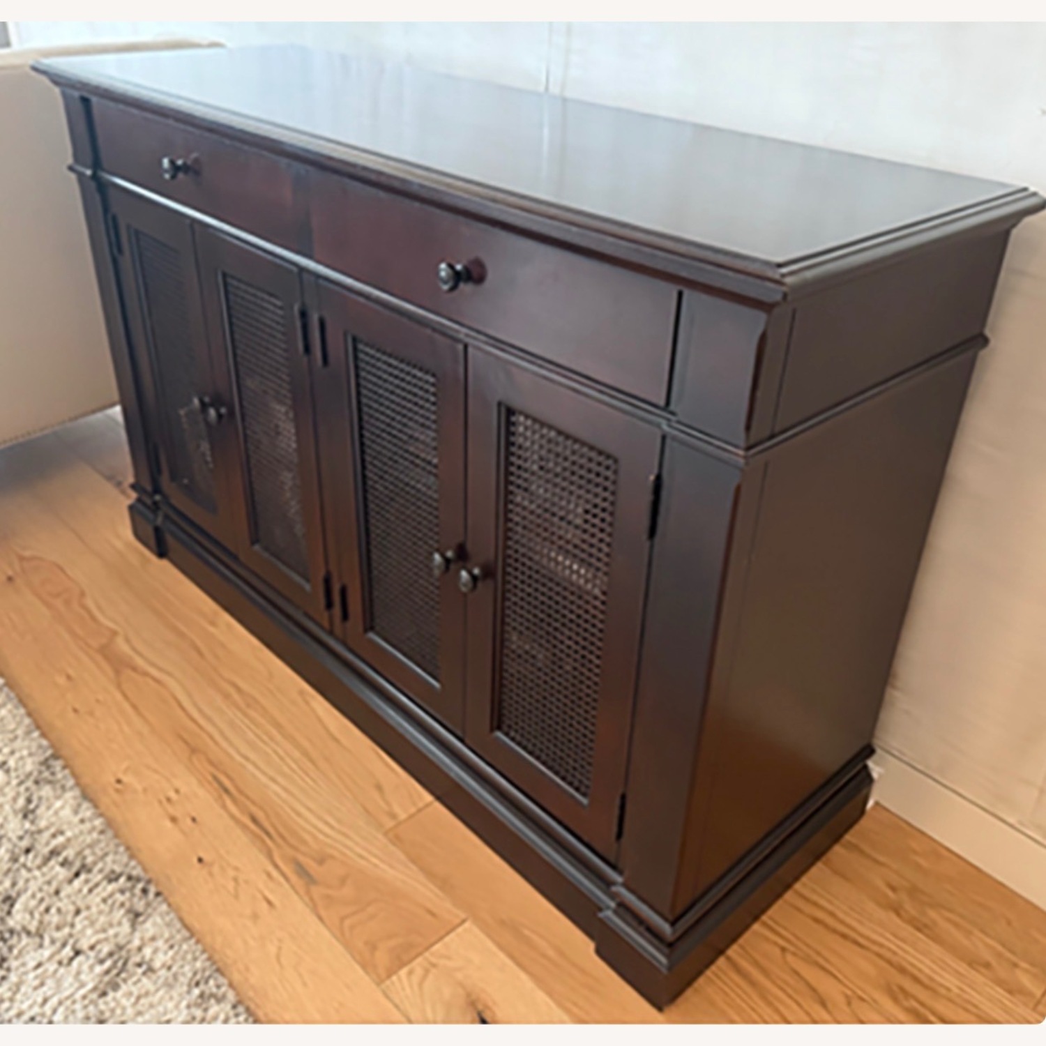 Mahogany-finished, rattan paneled Credenza - image-1