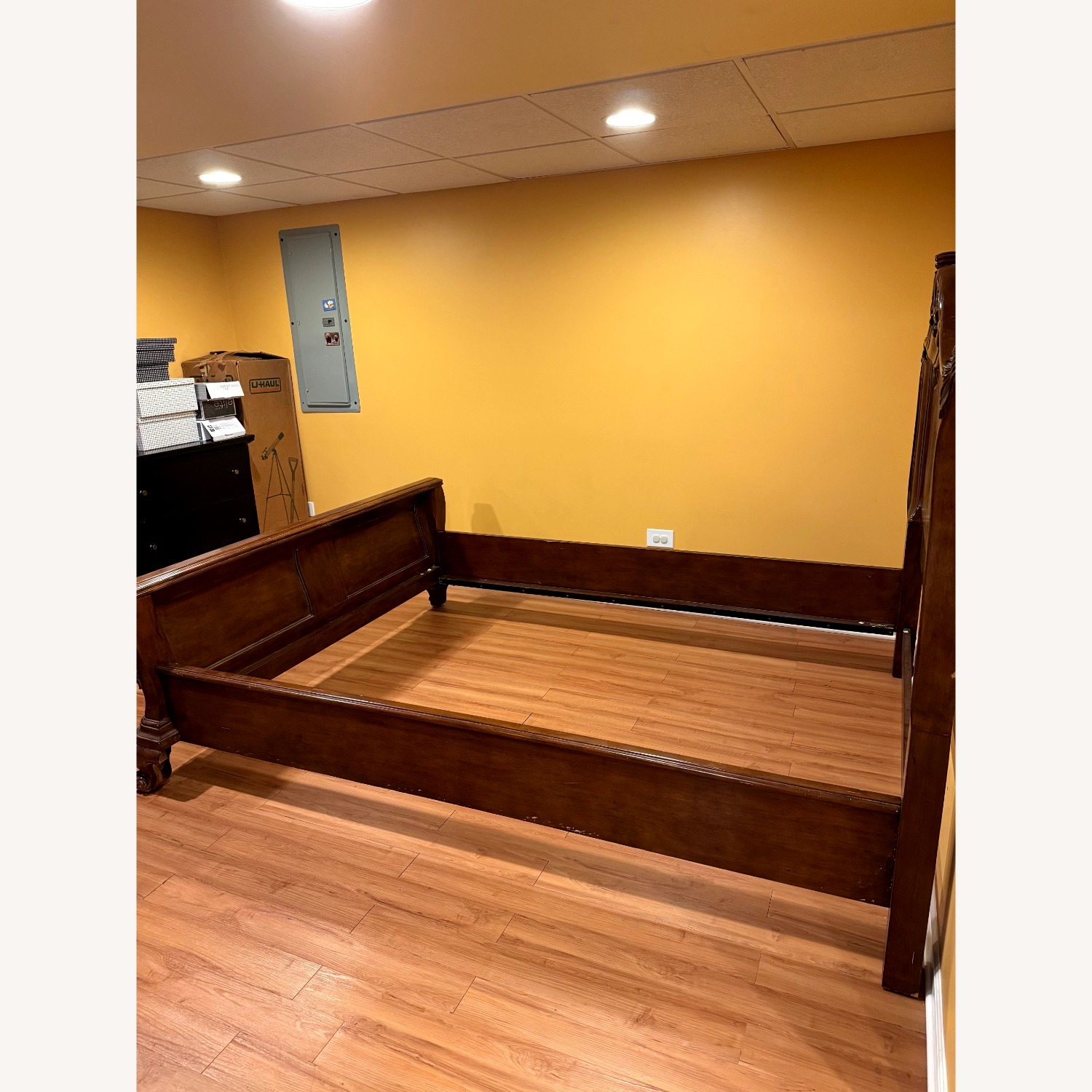 Dark Brown Wood Queen Bed - image-6