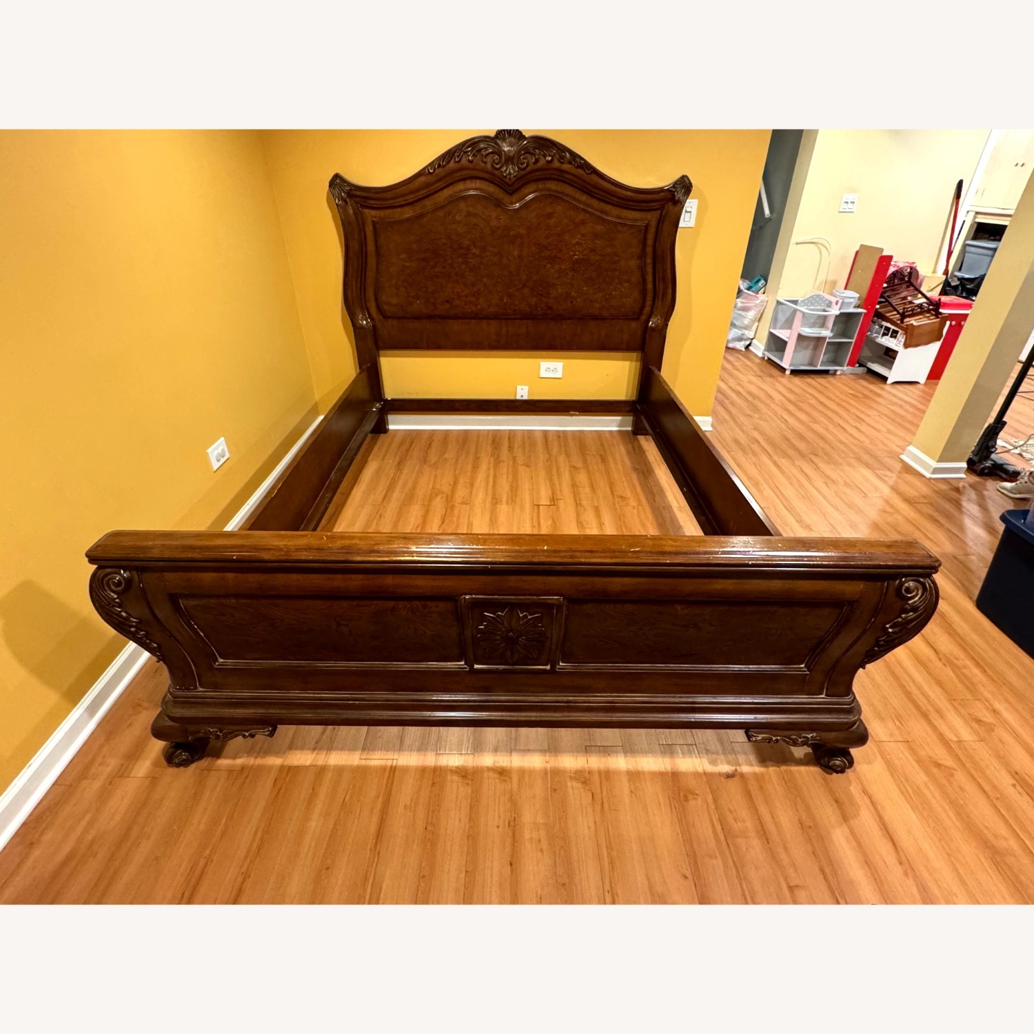 Dark Brown Wood Queen Bed - image-5