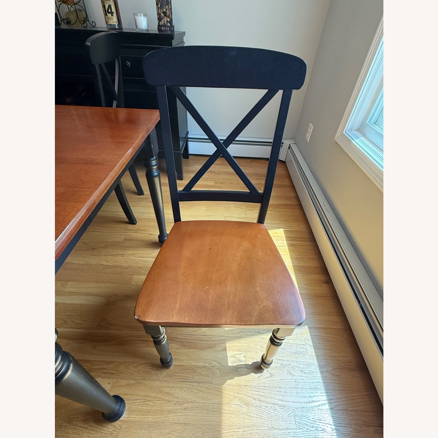 Dark Brown and Black Wood 4 Chairs Dining Set - image-7