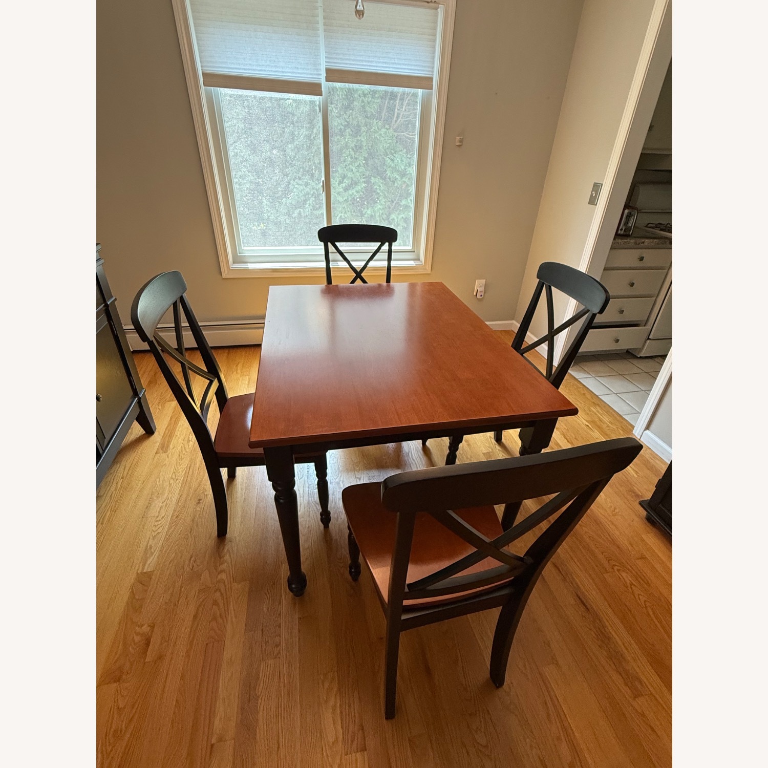 Dark Brown and Black Wood 4 Chairs Dining Set - image-1