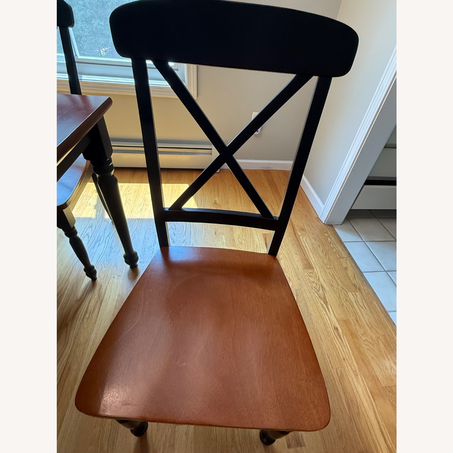 Dark Brown and Black Wood 4 Chairs Dining Set - image-6