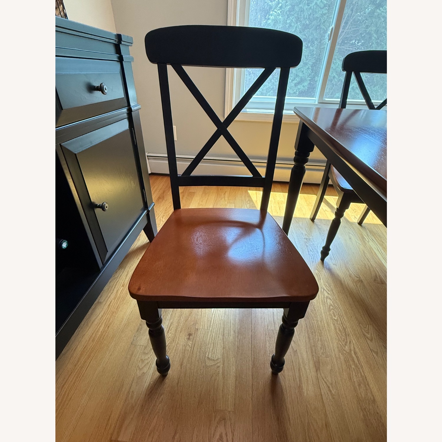 Dark Brown and Black Wood 4 Chairs Dining Set - image-4