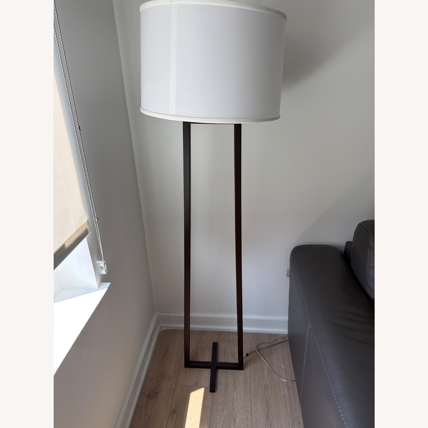 Vintage/Antique Light Gray Metal Floor Lamp - image-1