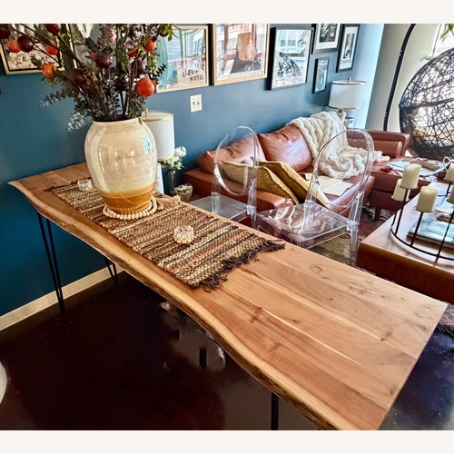 Used Wayfair Gordonsville Acacia Solid Wood Top Metal Base Dining Table for sale on AptDeco