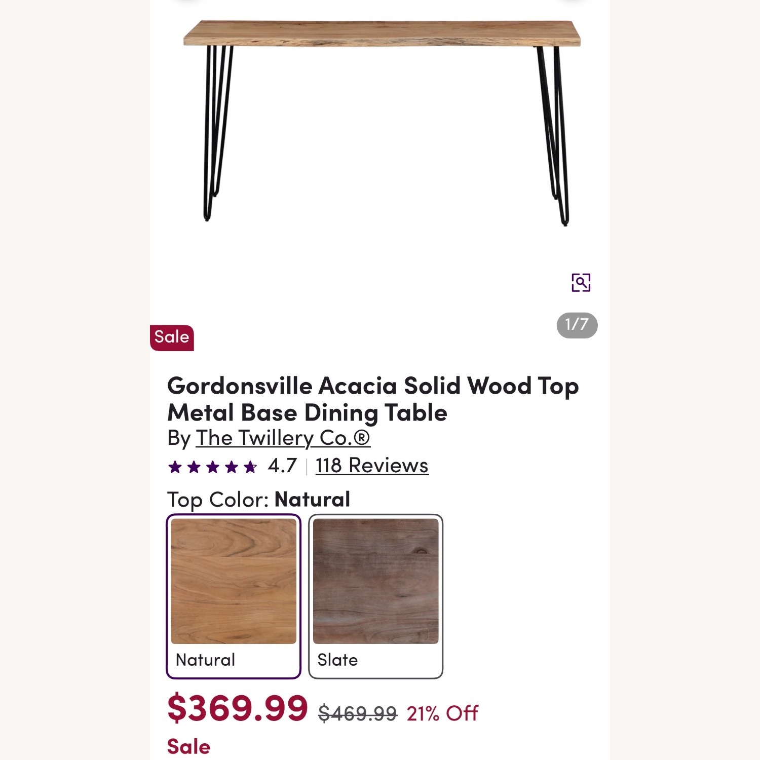 Wayfair Gordonsville Acacia Solid Wood Top Metal Base Dining Table - image-5
