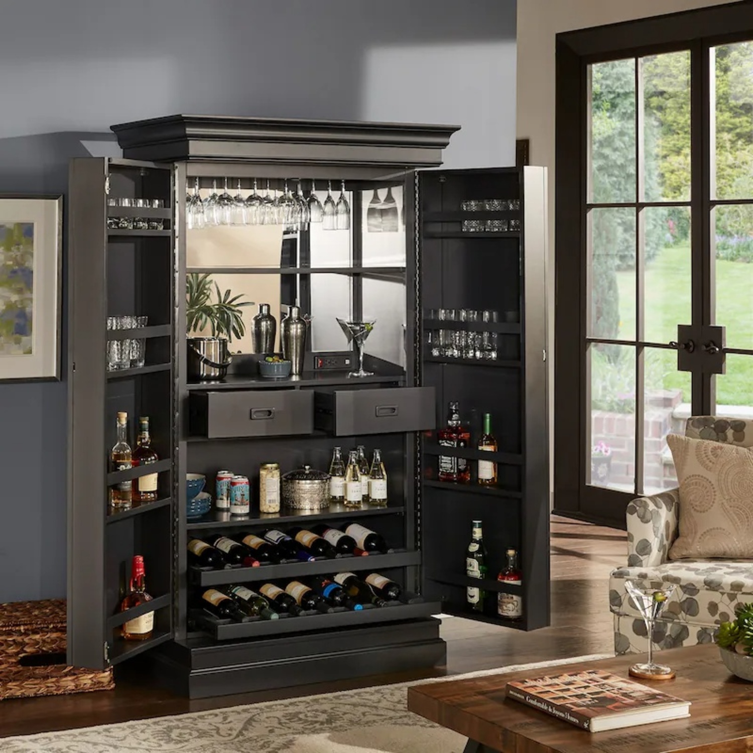 Overstock Boudicca Light Gray Wood Bar Cart - image-6