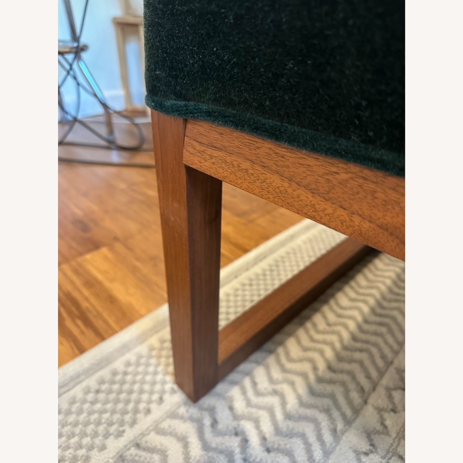 Modern Minimalist Walnut & Green Mohair Bench Sofa - image-7
