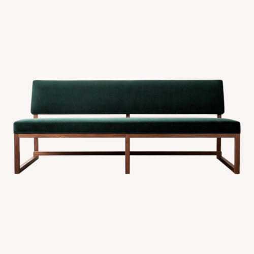 Used Modern Minimalist Walnut & Green Mohair Bench Sofa for sale on AptDeco