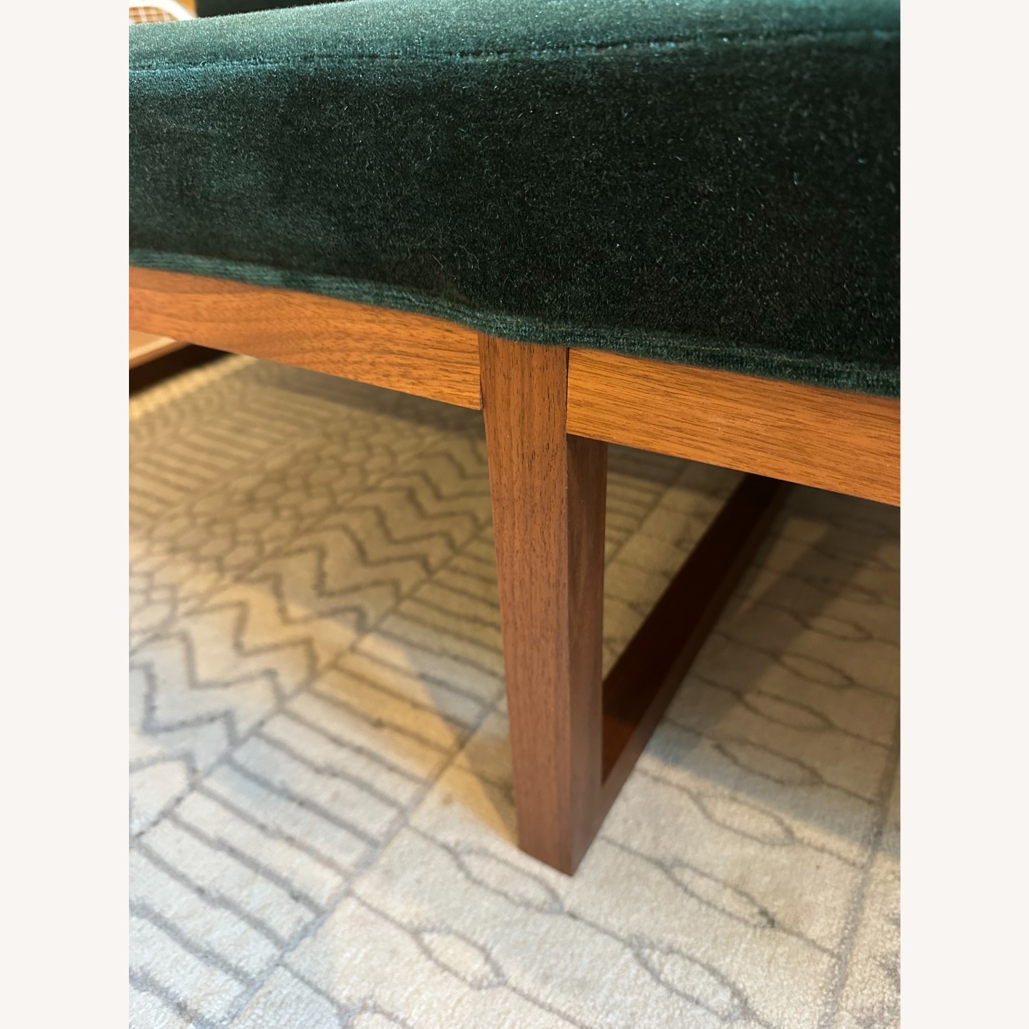 Modern Minimalist Walnut & Green Mohair Bench Sofa - image-8