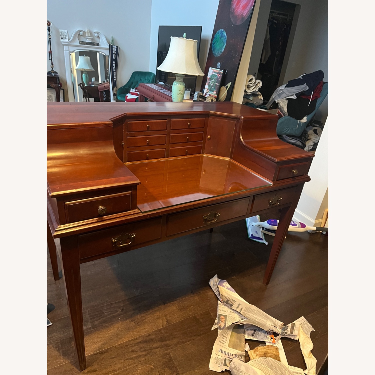 Vintage/Antique Dark Brown Wood Desk - image-1