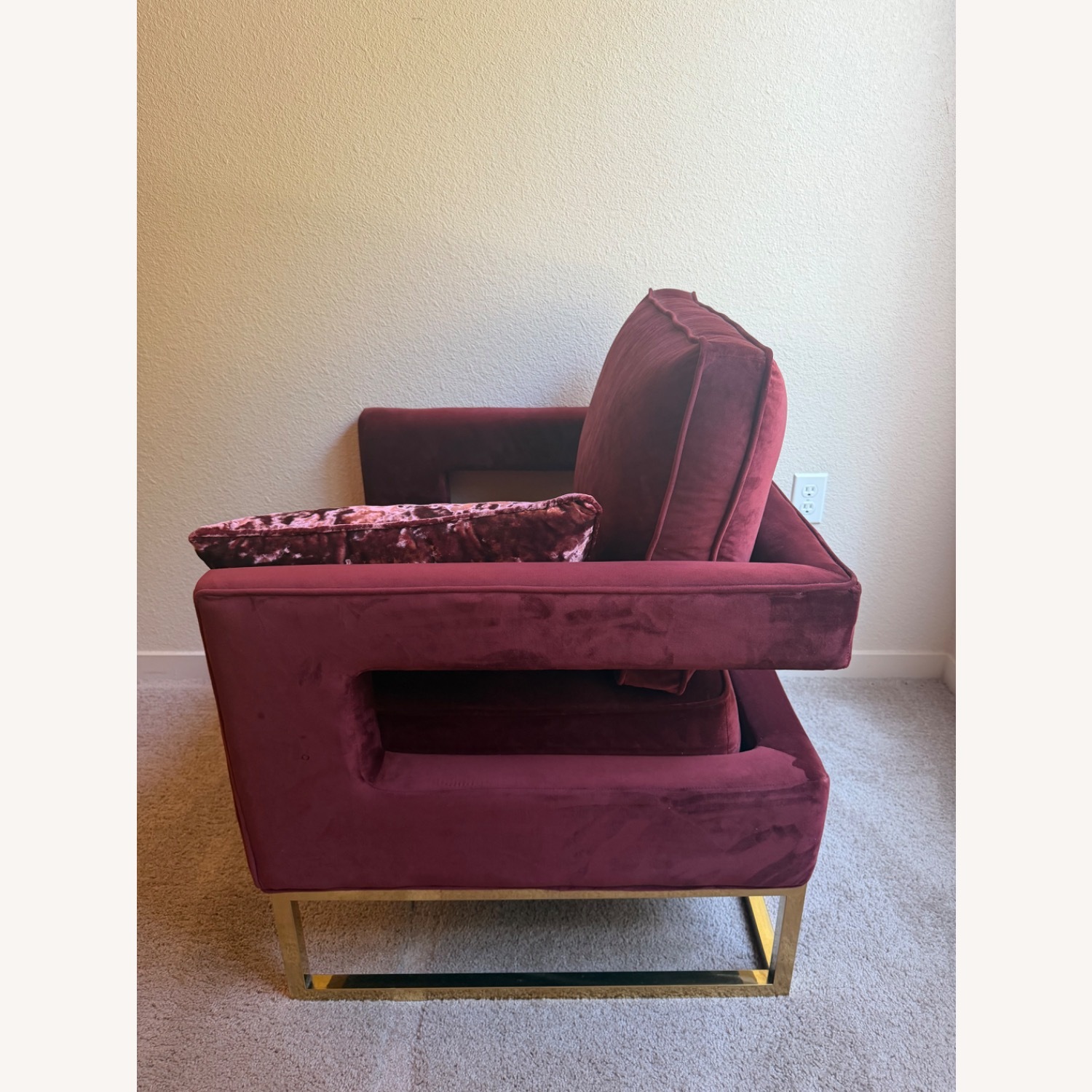 Red Suede AccentChair With Pillow  - image-3