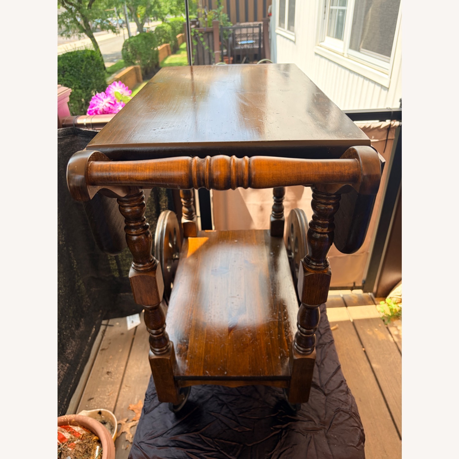 Vintage Rolling Tea Cart/Bar with Stenciling - image-5