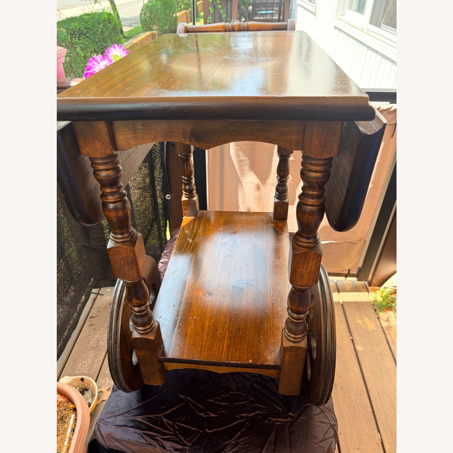 Vintage Rolling Tea Cart/Bar with Stenciling - image-2