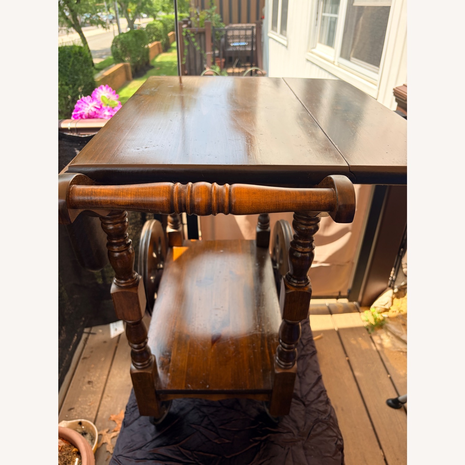 Vintage Rolling Tea Cart/Bar with Stenciling - image-3