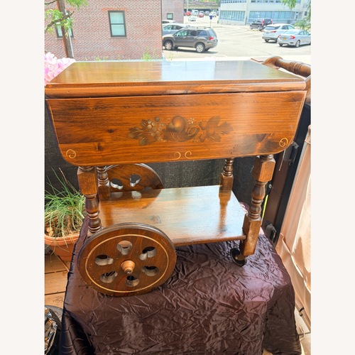 Used Vintage Rolling Tea Cart/Bar with Stenciling for sale on AptDeco