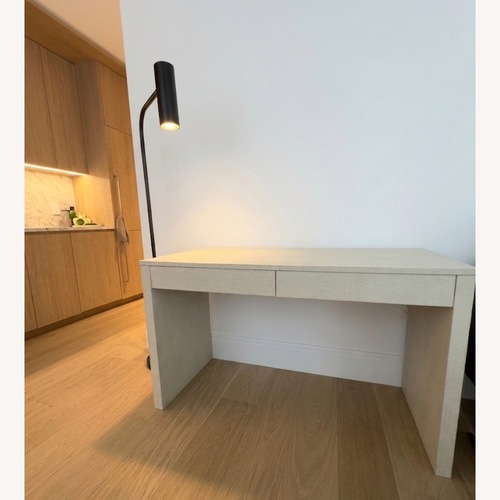 Used CB2 Runway 2-Drawer Lacquered Grasscloth Desk for sale on AptDeco