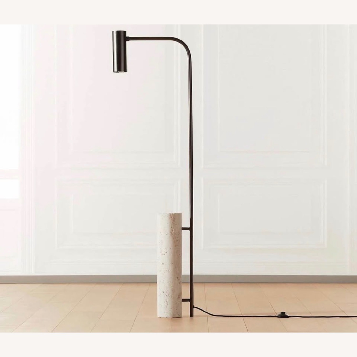CB2 Black Maestro Travertine Floor Lamp - image-3